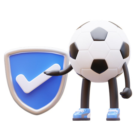 Soccer Ball Character With Verified Shield  3D Illustration