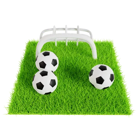 Soccer Balls on Green Field  3D Icon