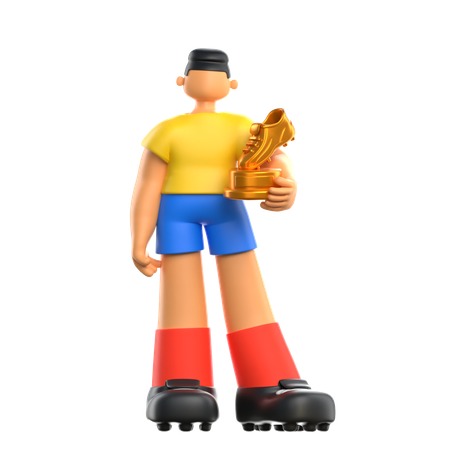 Soccer Player holding trophy  3D Illustration