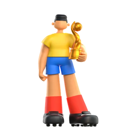 Soccer Player holding trophy  3D Illustration