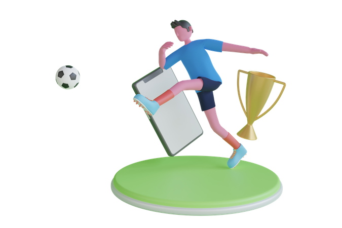 Soccer player kicks the ball on the soccer field  3D Illustration