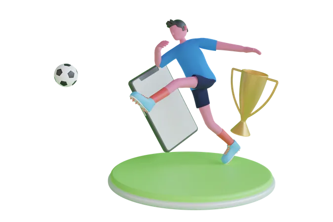 Soccer player kicks the ball on the soccer field  3D Illustration