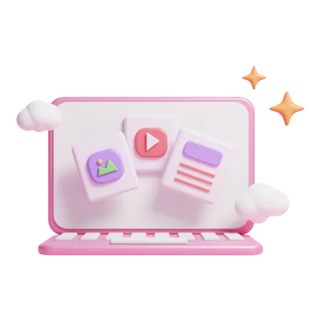 3 D File Transfer Concept Icon With Laptop Screen Or 3 D File Sharing Icon With Laptop 3D Icon
