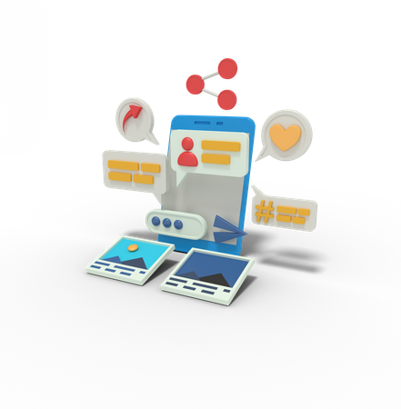 Social media chatting and share on phone  3D Illustration