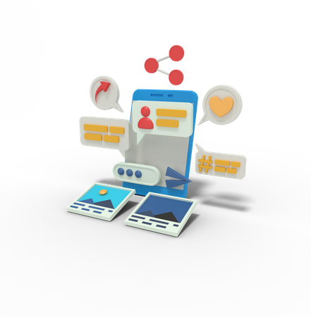 Social media chatting and share on phone 3D Illustration