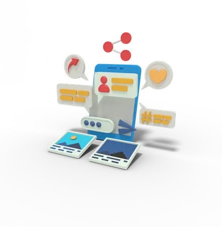 Social media chatting and share on phone 3D Illustration