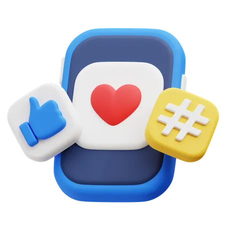 3 D Illustration Of Social Media Engagement Icons Including A Like Heart And Hashtag Symbol 3D Icon