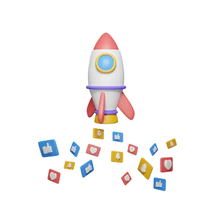 Rocket With Social Media Icon 3D Icon