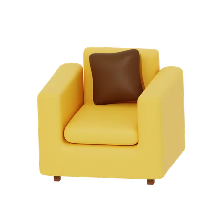 Sofá Amarelo com Almofada  3D Icon