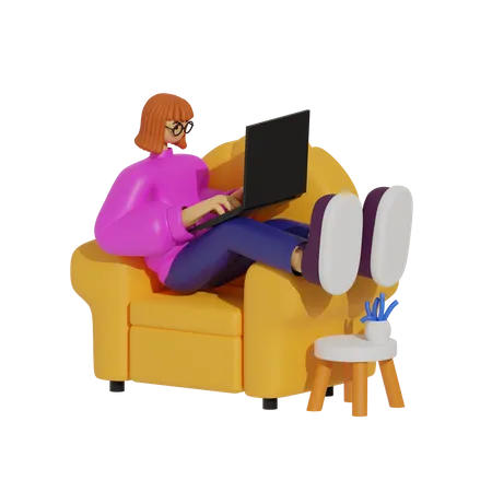 Sofa Surfing, Navigating the New World of Remote Work  3D Illustration