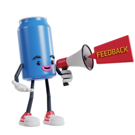 Soft drink can character holding megaphone asking for feedback  3D Icon