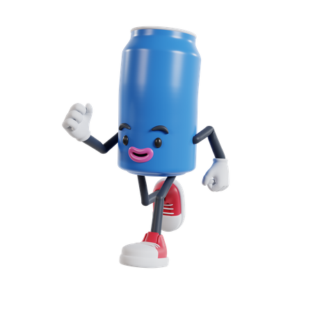 Soft drink can character running fast  3D Illustration