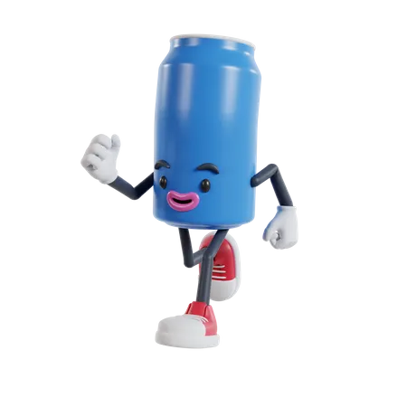 Soft drink can character running fast  3D Illustration