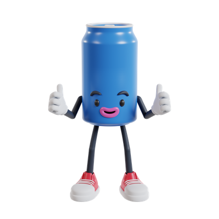 Soft drink cans character give double thumbs up  3D Illustration
