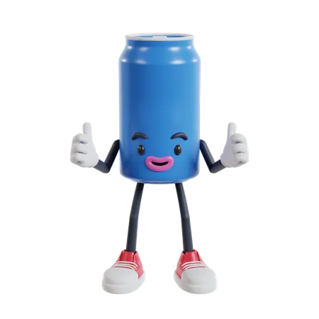 Soft drink cans character give double thumbs up  3D Illustration