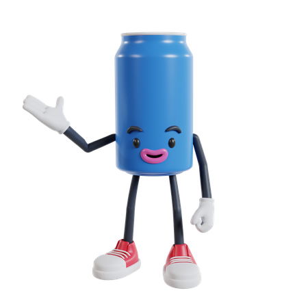Soft drink cans character presenting with right hand  3D Icon