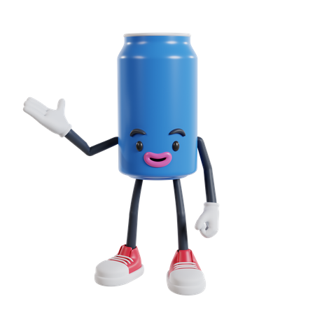 Soft drink cans character presenting with right hand  3D Illustration