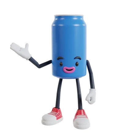 Soft drink cans character presenting with right hand  3D Illustration