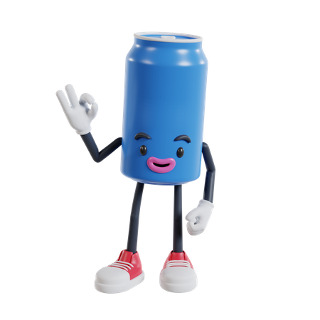Soft drink cans character showing Okay gesture finger  3D Illustration
