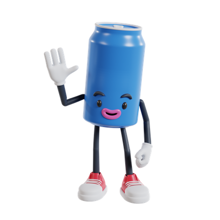 Soft drink cans character waving hand saying Hi  3D Icon