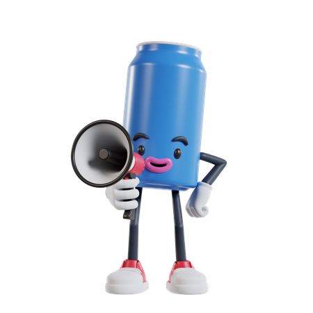 Soft drink cans Hold the megaphone in front of face with hands on hips  3D Illustration