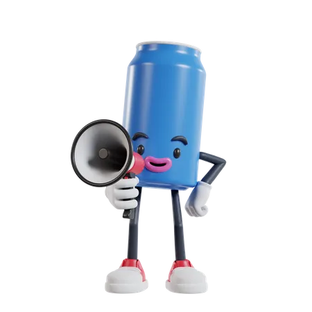 Soft drink cans Hold the megaphone in front of face with hands on hips  3D Illustration