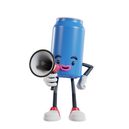 Soft drink cans Hold the megaphone in front of face with hands on hips 3D Illustration