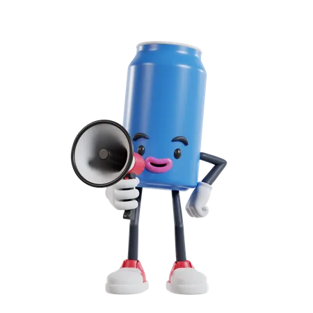 Soft drink cans Hold the megaphone in front of face with hands on hips 3D Illustration