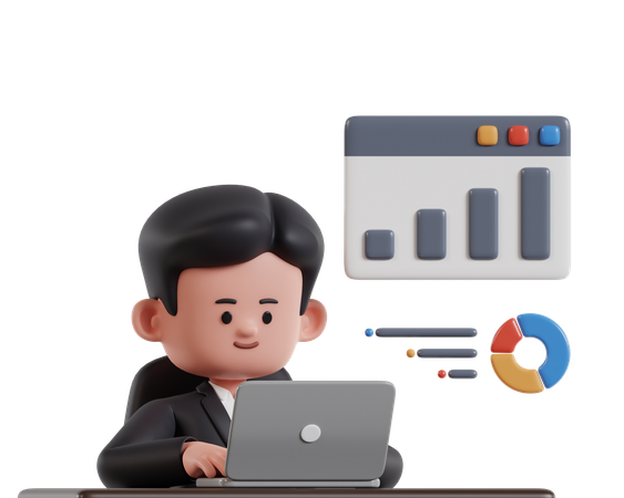 Software Engineer Is Reading Analysis Data On A Laptop Screen  3Dアイコン