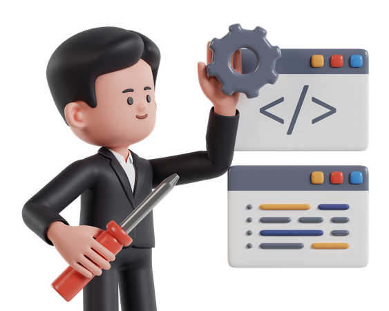 Software Engineers Make Adjustments To Program Coding  3D Icon