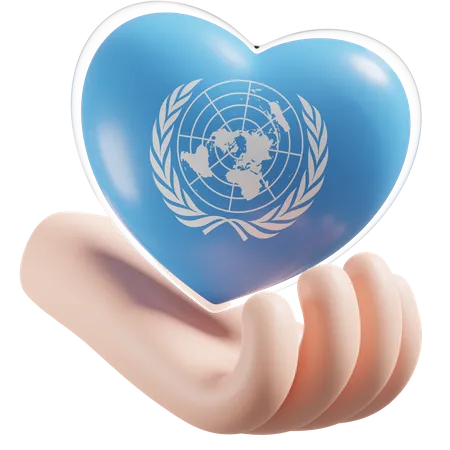 Coeur Soins Des Mains Drapeau Des Nations Unies  3D Icon