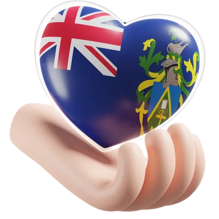 Coeur, Soins Mains, Drapeau, De, Îles Pitcairn  3D Icon