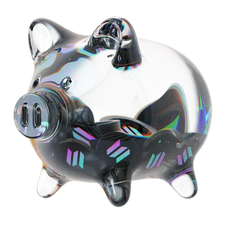 Sol Clear Glass Piggy Bank With Decreasing Piles Of Crypto Coins  3D Icon