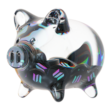 Sol – Sparschwein aus klarem Glas mit abnehmendem Stapel an Kryptomünzen  3D Icon
