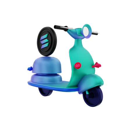 Solana crypto coin delivery by motorbike  3D Illustration