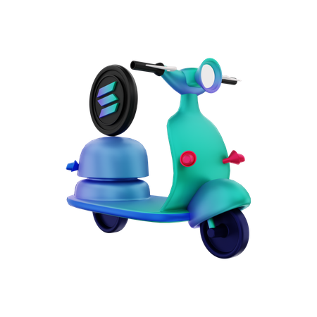 Solana crypto coin delivery by motorbike 3D Illustration