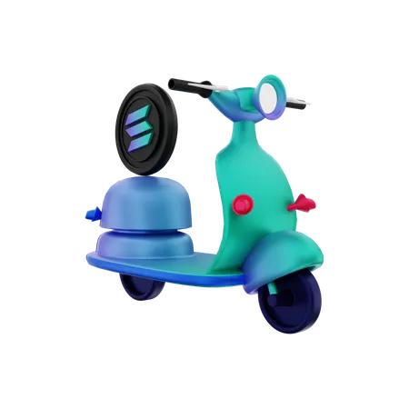 Solana crypto coin delivery by motorbike  3D Illustration