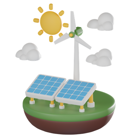 Solar And Wind Energy  3D Icon