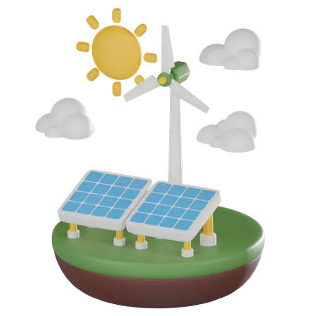 Solar And Wind Energy  3D Icon