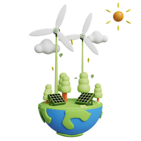 Solar  and Wind energy  3D Illustration