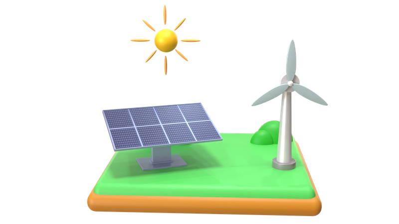 太陽光と風力ファンエネルギー  3D Icon