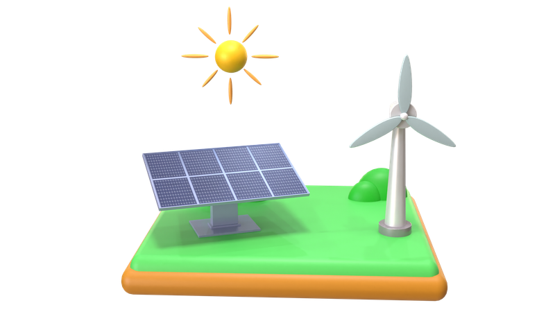 Solar and Wind Fan Energy  3D Icon