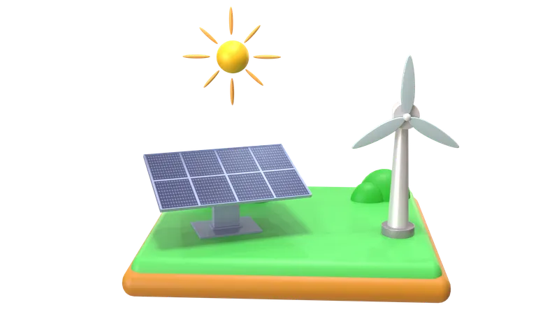 Solar and Wind Fan Energy  3D Icon