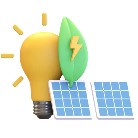 Solar Panel Energy Lamp Icon With Green Leaf Eco Friendly Power Symbol 3D Illustration