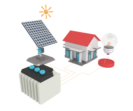 3 D Illustration Of Solar Panel Connection To Home And Electronic Tool 3D Icon