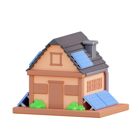 3 D Illustration Of A House With Solar Panels 3D Icon