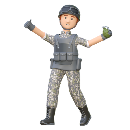 Soldado jogando granada  3D Illustration