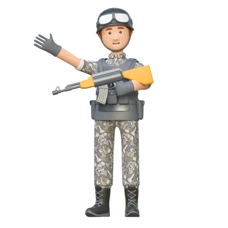 Militar Segurando Arma De Rifle De Assalto Ak 47 Ilustracao Dos Desenhos Animados 3 D 3D Illustration