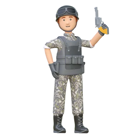 Soldado com revólver  3D Illustration