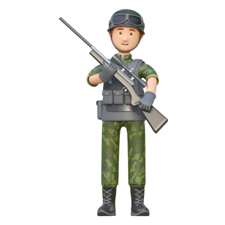 Soldado com rifle de atirador  3D Illustration